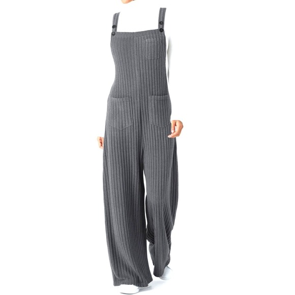 HALARA Pants - Halara Gray Ribbed Striped Wide Leg Jumpsuit Adjustable Straps XS NEW